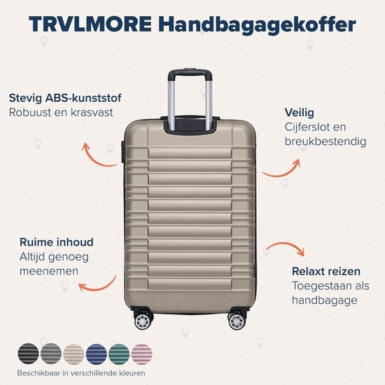 TRVLMORE Handgepäckkoffer mit Zahlenschloss – 38 L – 54 × 36 × 20 cm – Champagner