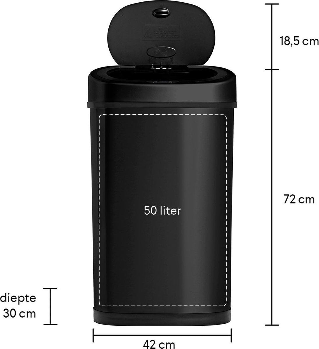 Homra FONIX Sensor-Abfalleimer Schwarz 50 Liter - Automatischer Soft-Close-Deckel - Schwarzer Abfalleimer - Infrarot-Sensor
