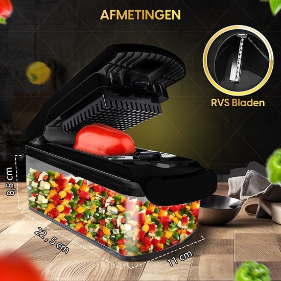 Toivo Kitchen Gemüsehobel - Multifunktional - Schwarz - 11 in 1 Küchenmandoline - Manuell - Küchenhobel - Zwiebelhobel - Spiralschneider - Chipsschneider - Reibe