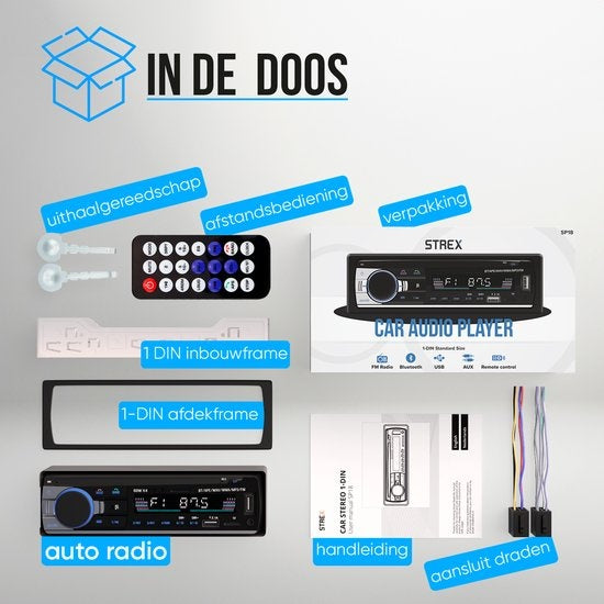 Strex - Autoradio - mit Bluetooth - USB/ SD-Karte und AUX-Anschluss - Freisprecheinrichtung - Schwarz