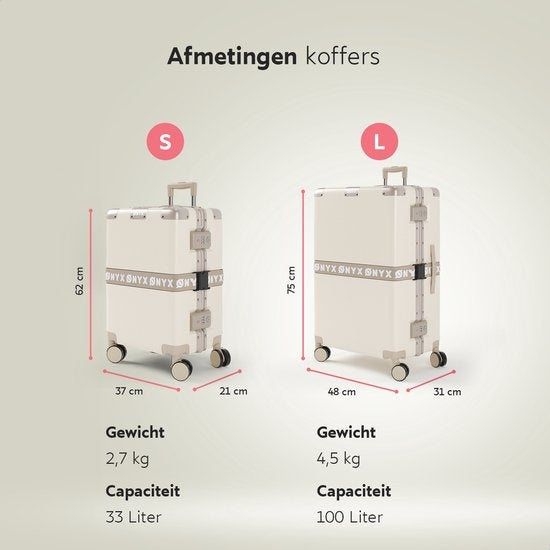 ONYX® - 3-teiliges Kofferset - Handgepäck und Check-in-Koffer - 33L/65L/100 L - TSA-Schloss - Spinner-Räder - leichter Trolley - Aluminium-Verschluss - Beige