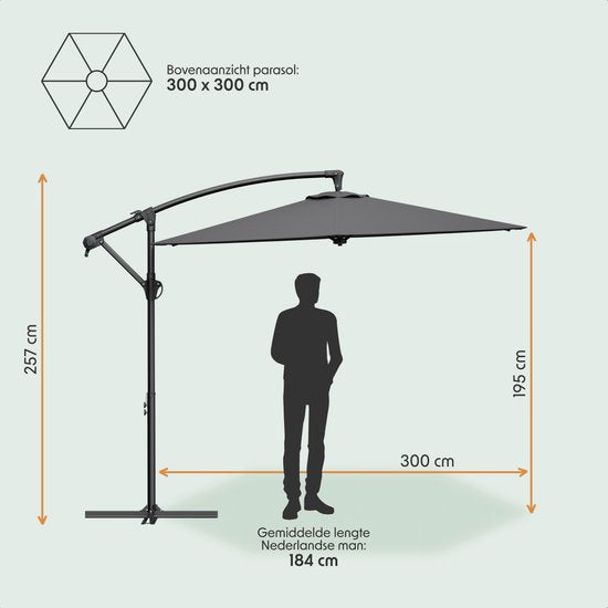 LifeGoods Schwimmender Sonnenschirm - Rund Ø300 cm - UPF 50+ und Wasserdicht - Dunkelgrau