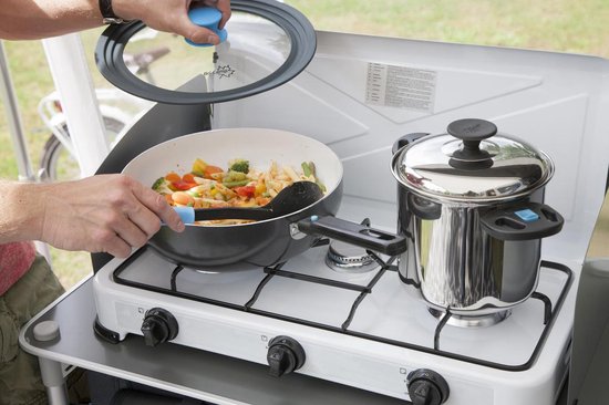 Campart Campingkocher KO-6383 – 3-flammige Campingkocher – Gaskocher mit Edelstahlbrenner – Weiß