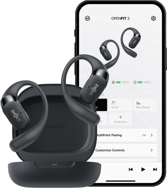 Shokz OpenFit 2 Open-Ear-Sportkopfhörer – Kabellose Ohrhörer – Schwarz