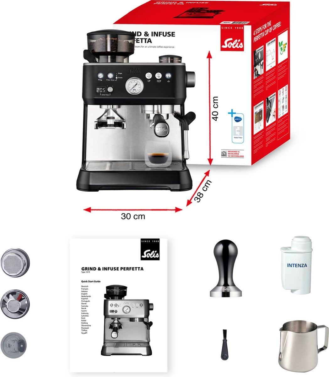 Solis Grind & Infuse Perfetta 1019 Espressomaschine - Kolbenmaschine - Kaffeemaschine mit Bohnen - Schwarz