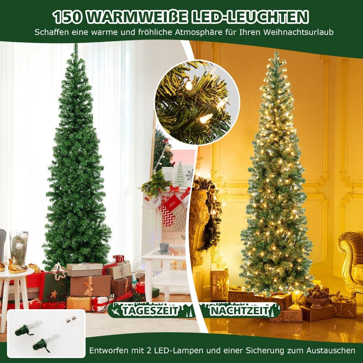 Halber künstlicher Weihnachtsbaum Coast mit 150 LED-Lichtern - 210 cm