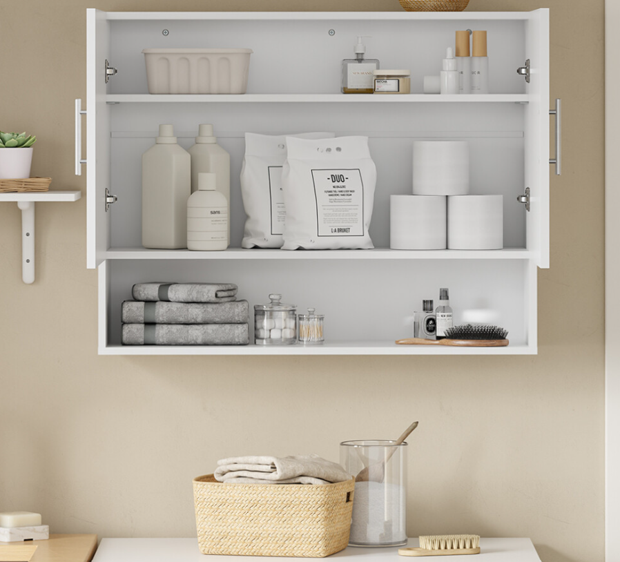 SoBuy Wandschrank 90 x 70 x 28,5 cm – Weiß – 2 Türen – Verstellbares Einlegeboden