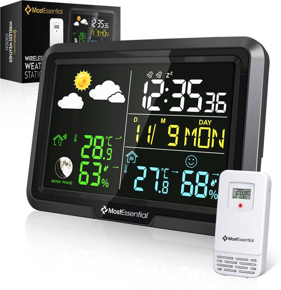 MostEssential Classic Edition Wetterstation – Plug-&-Play-Installation – Kabellos – Wetterstation mit Außensensor – Hygrometer – Innen und Außen – 100 Meter Reichweite – 1 Sensor