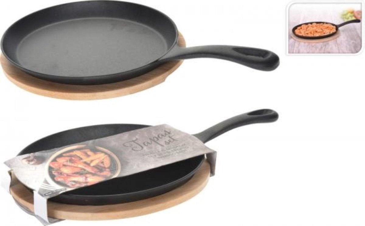 Tapas-Pfanne oval 24cm aus Gusseisen mit Untersetzer