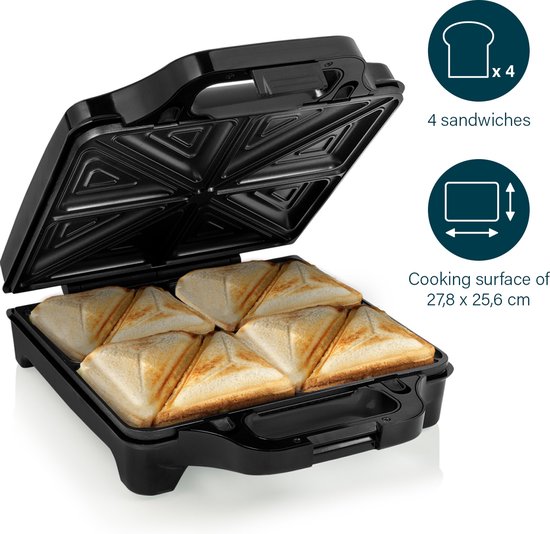 Princess 127006 Sandwichmaker Supreme XXL – XXL-Toastgerät – Große Backfläche – Herausnehmbare Platten – 1600 Watt – 4 Toasts