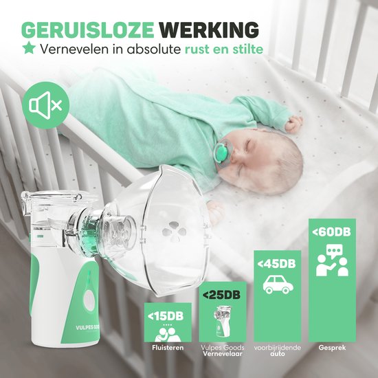 Vulpes Goods® HealthCare - Aerosolgerät - Ultraschallvernebler Inhalator - Vernebler - Inhalationsgerät für Kinder, Erwachsene & Babys - Hilft gegen Atemwegserkrankungen - Inkl. 3 Düsen & Deluxe Reisetasche
