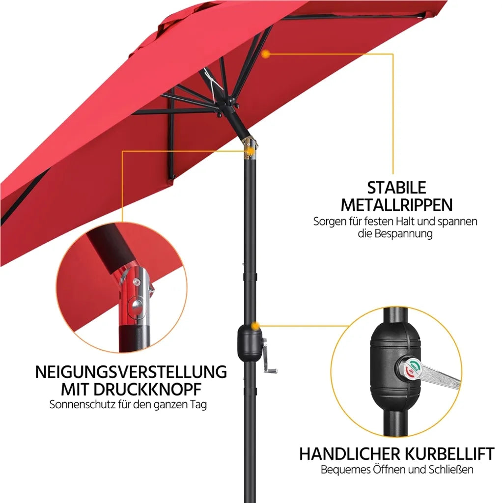 Yaheetech Gartenschirm Ø 269 cm – Rot – Neigbarer Sonnenschirm mit Pendelmechanismus und UPF 50+ UV-Schutz