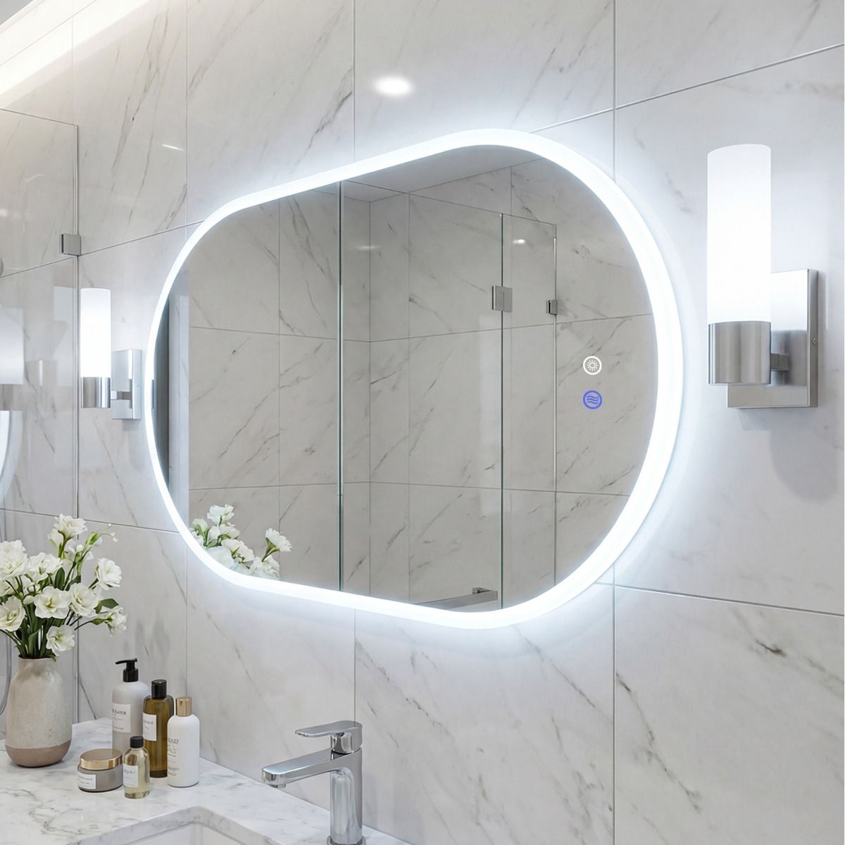 Coast Badezimmerspiegel mit LED-Beleuchtung – Antibeschlagfunktion – Touch-Bedienung – 90 x 55 cm – silber
