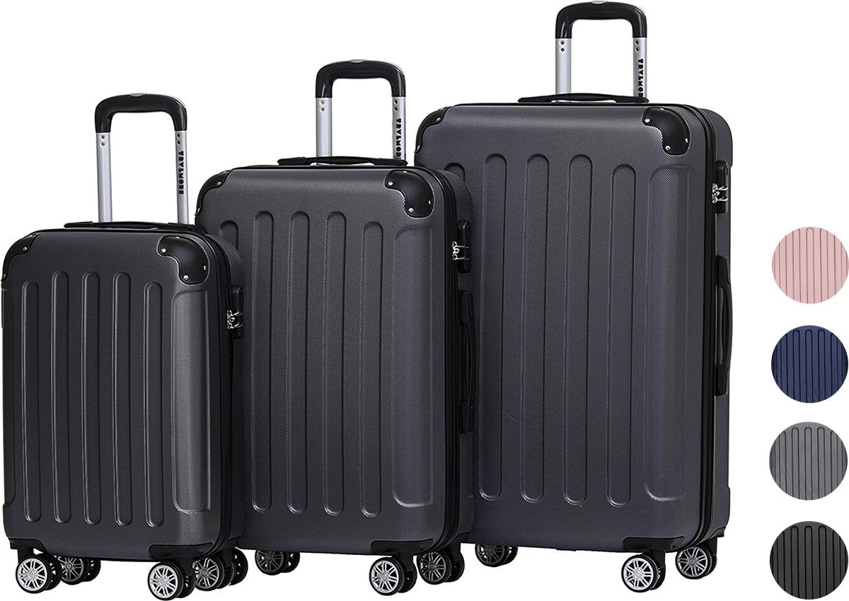 TRVLMORE - Kofferset - 3 Stück - 38L (Handgepäck) + 70L + 110L - Schwarz