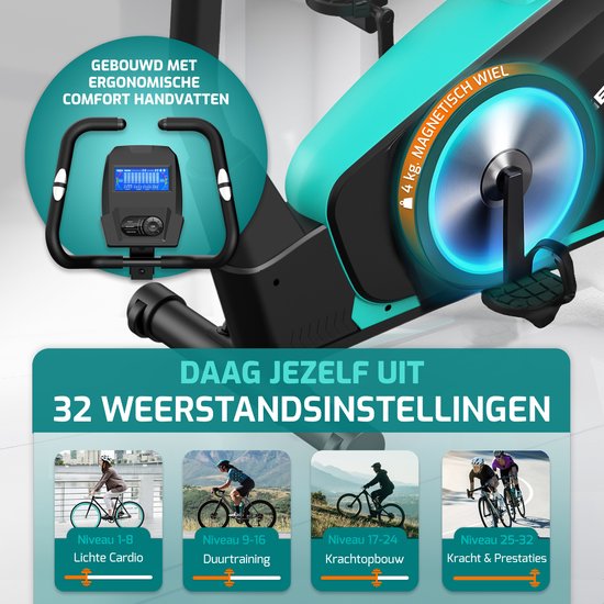 FITAGE Hometrainer - Fitness Bike mit 32 Widerstandsstufen - Tablet Halterung für Bluetooth Kinomap & Zwift - Bike Low Entry, Ergonomisch & Leise - Hometrainer Fitness für Zuhause