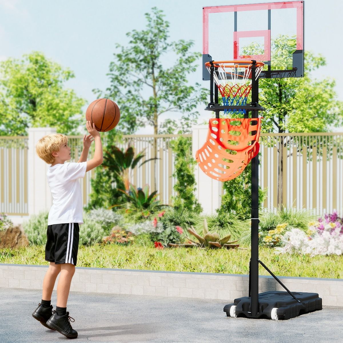 Coast Basketball-Rebounder – um 360 Grad drehbar – einstellbare Rückprallkraft – schwarz und orange
