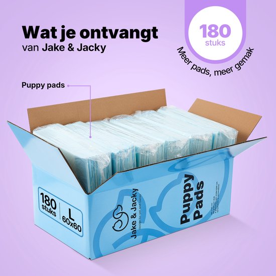 Jake and Jacky 180 Stück Puppy Training Pads mit Klebestreifen - Toilettentraining Hund - Pinkelpads Hund - Hundetoilette 60 x 60 cm