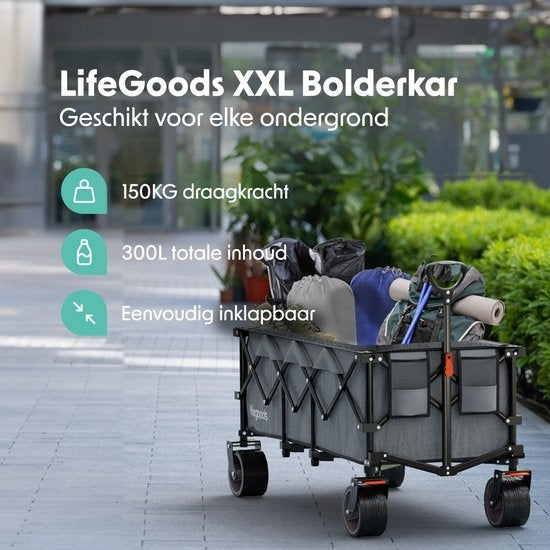 LifeGoods Wagon - XXL - faltbar - 300L - 150KG Tragfähigkeit - Grau