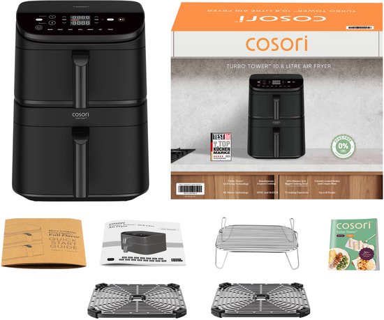 Cosori CAF-DC121-AEUR Doppel-Heißluftfritteuse, 10,8 l, freistehend, 2630 W, schwarz