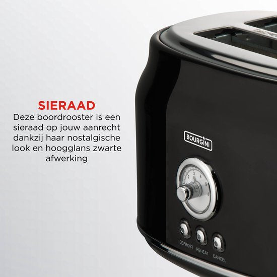 Retro-Toaster – Schwarzer Toaster mit nostalgischem Thermostat – 6 Heizstufen und Auftaufunktion – Praktische Krümelfangschale und extra hoher Brotheber