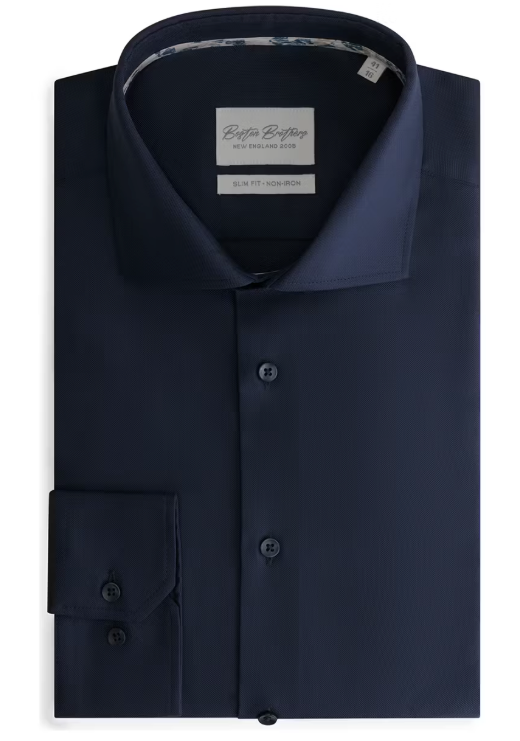 Boston Brothers - Business-Hemd Wide Spread - Größe 39 & Slim Fit - Mit kontrastierenden Knöpfen und pflegeleichter Verarbeitung - Formaler Anlass - Navy Oxford
