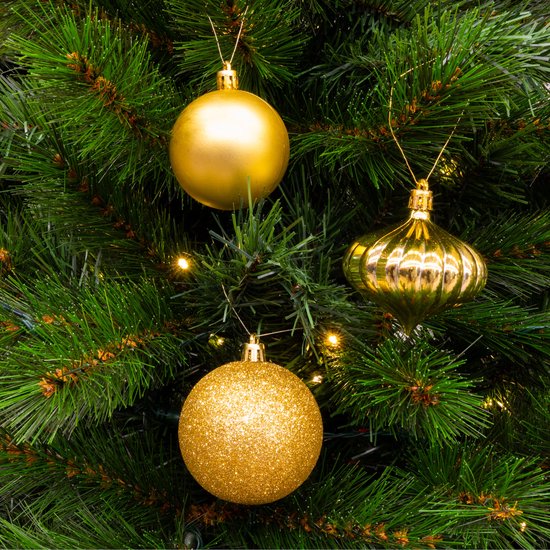 Giftsome Set mit goldenen Weihnachtskugeln – 60 Weihnachtskugeln aus Kunststoff – inkl. goldenem Baumschmuck – Weihnachtsdekoration – 6/7 cm