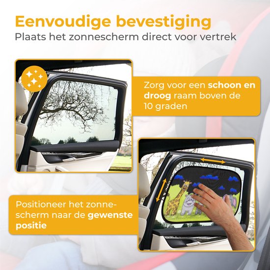 Nuvance Auto-Sonnenschutz – 2 Stück – mit UV-Schutz für Babys und Kinder – Sonnenschutz für Seitenfenster – selbstklebend – Einheitsgröße – Tiere