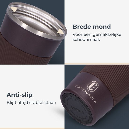 Castagnola Thermos Cup - Kaffeebecher To Go - Reisebecher für Kaffee und Tee - Teebecher - 380 ML - Edelstahl - Braun