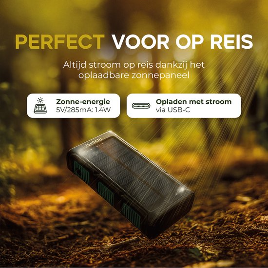 iSetchi Solar Powerbank 42800 mAh - Externer Akku - Notfallpaket - Solarstrom - Schnellladegerät - Mit Kompass und USB-C Kabel - Schnellladung 22.5W - Mit praktischer Taschenlampe - Grün/Schwarz