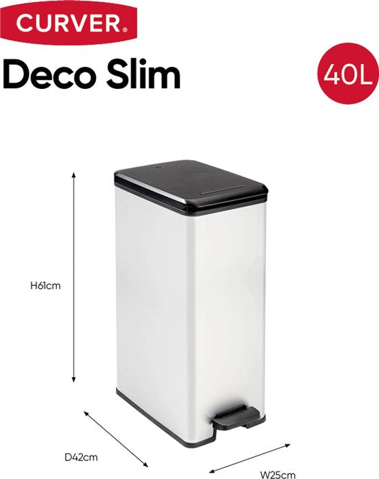 Curver Decobin Slim Mülleimer – 40 Liter – Metallic