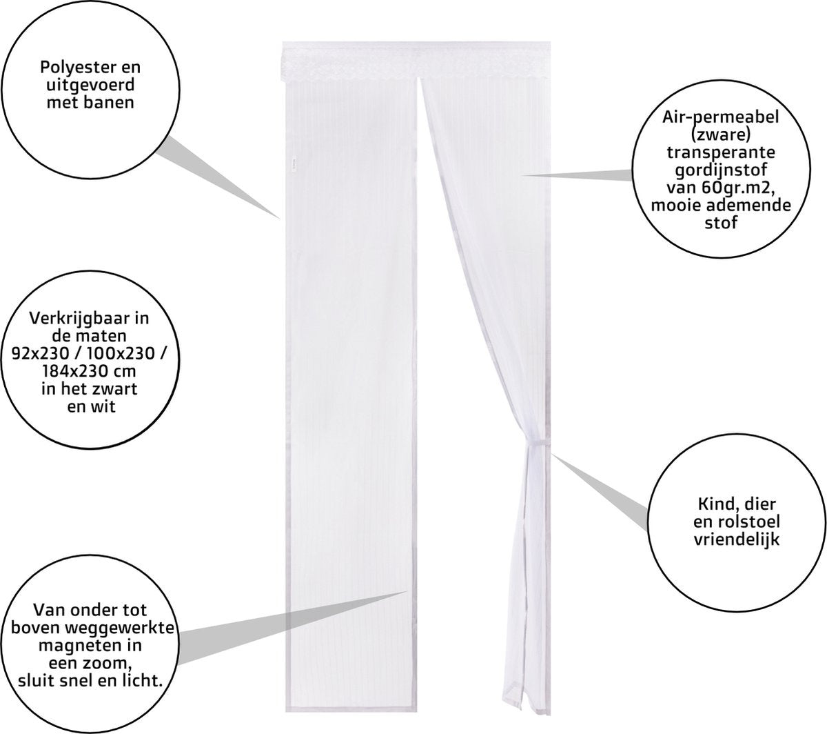 O'DADDYÂ¬Ã† Türvorhang - Fliegenvorhang - Magnetisch - Türgitter Deluxe 100 x 230 cm - Weiß Hor - Türvorhänge