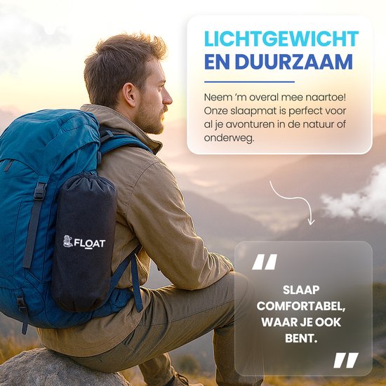 FLOAT Nomadic - 1-Personen-Schlafmatte mit Fußpumpe und Klicksystem - Stabiles und leichtes Luftbett für Camping - 195x66x12 cm Luftmatratze - Selbstaufblasende Schlafmatte - Schwarz