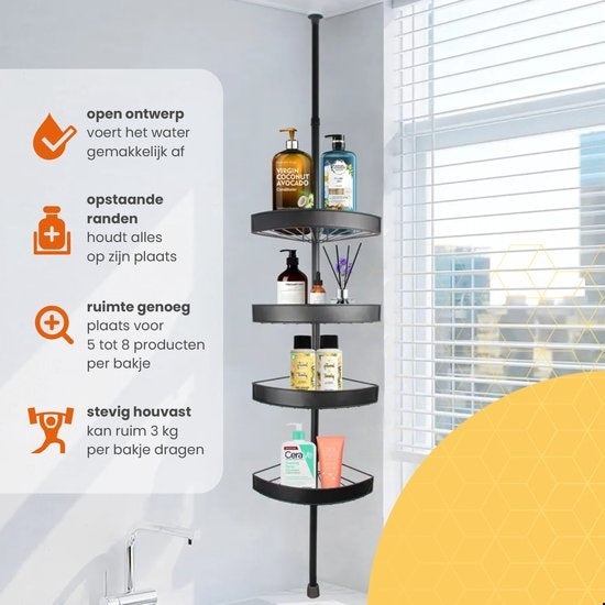 Goliving Duschständer - Bohrfreier Duschständer - Teleskopischer Duschständer - Für Decken bis zu 2,9m Höhe - Dichtes Design - Schwarz