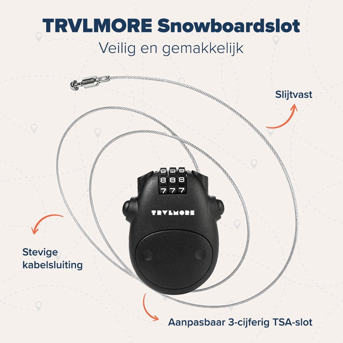 TRVLMORE Snowboardschloss - Skischloss - Zahlenschloss - Stahl
