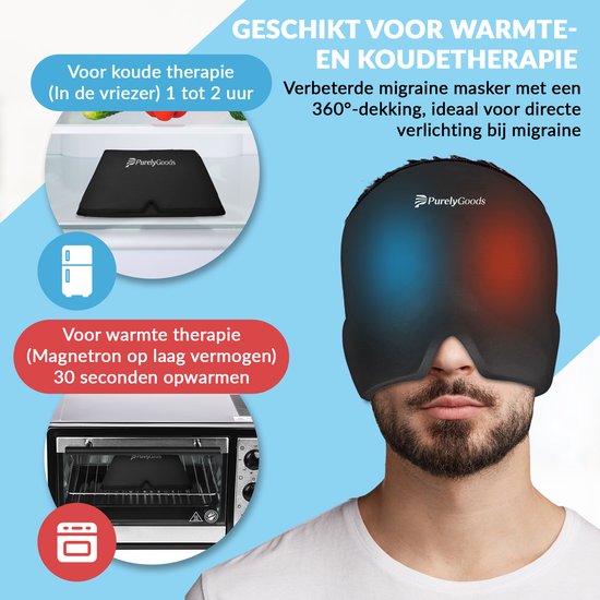 PurelyGoods® Migräne-Maske 600gr. - Migräne-Maske - Hot/Coldpack - Icepack - Wärme- und Kältetherapie - inkl. Gefrierbeutel - Schwarz