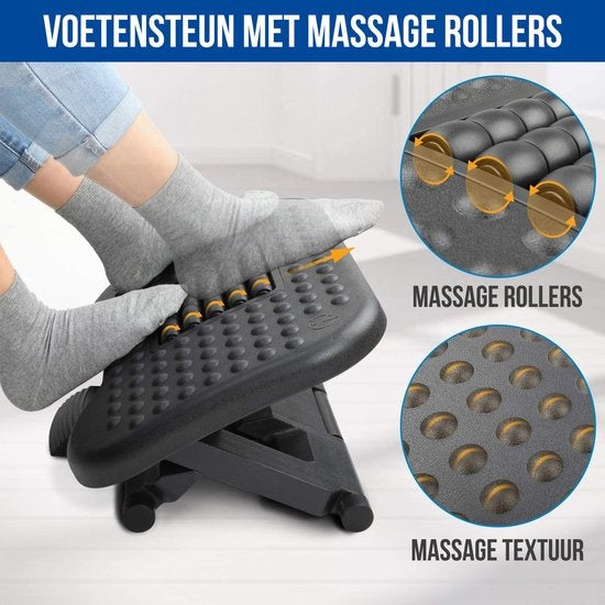 Strex Fußstütze Ergonomisch mit Massagerollen - Verstellbar - Anti-Rutsch - Fußstütze Schreibtisch