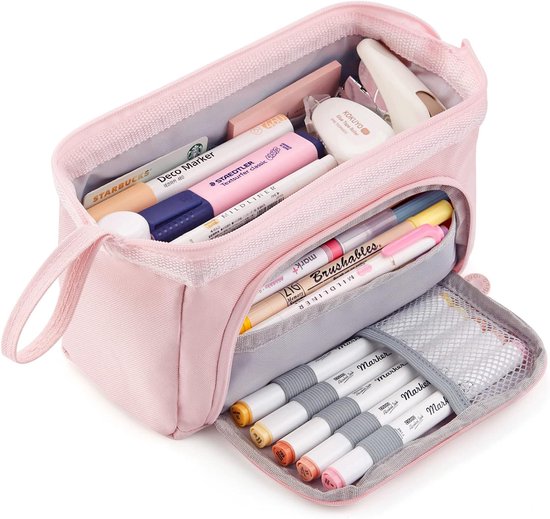 Diydash Federmäppchen XL - Federtasche - Federmäppchen - Schulmäppchen - Großes Federmäppchen - Schulbedarf - Trousse Scolaire - Für Mädchen, Jungen und Erwachsene - Pink