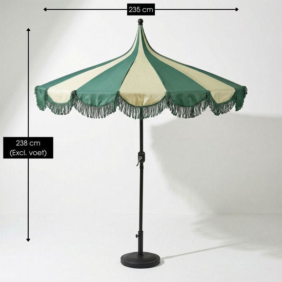Mica Decorations Kim – Gestreifter Sonnenschirm mit Tragetasche – Stangensonnenschirm 238 x Ø 235 cm – Garten- oder Balkonsonnenschirm – Polyester, Stahl – Dunkelgrün