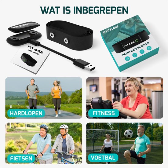 FITAGE Heart Rate Monitor XL HRM-DUAL - Herzfrequenzmessband mit Bluetooth und ANT+ Sensor - wiederaufladbare Batterie