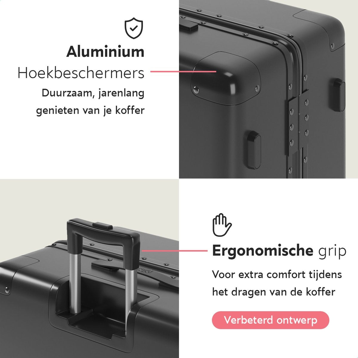 ONYXÂ® Check-in-Koffer 65L - TSA-Schloss - Spinner-Räder - leichter Trolley - Aluminium-Verschluss - Schwarz