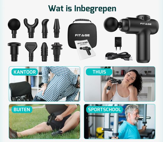 FITAGE Massage Gun Mini - 12 Aufsätze - Professionelles Massagegerät - Massage Gun 30 Stufen - Massagegerät - Massage Gun