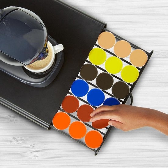 KitchenBrothers Kapselhalter - mit Schublade - Dolce Gusto - 36 Kapseln - Edelstahl - Schwarz