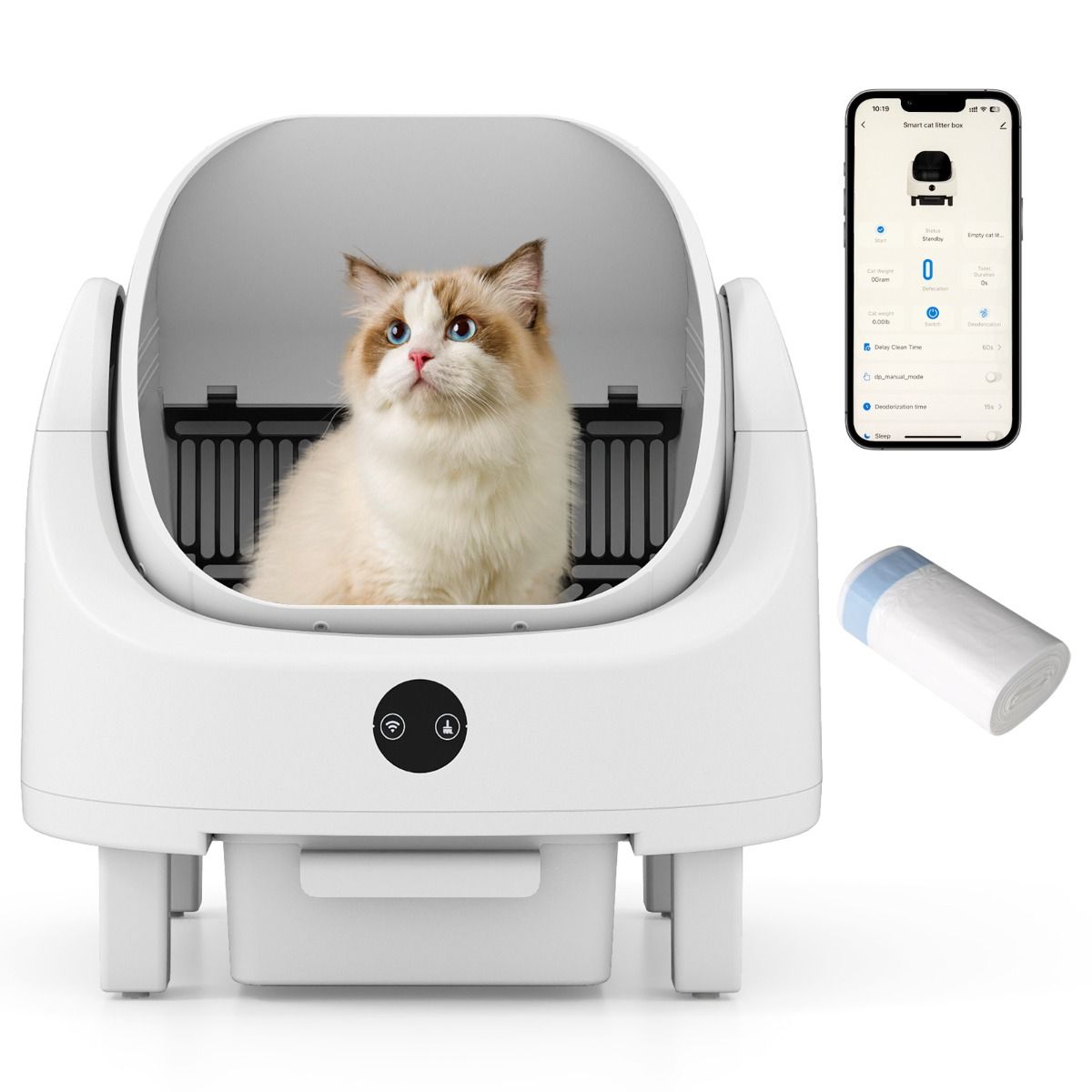 Coast Automatische, selbstreinigende Katzentoilette – App-Steuerung – Sicherheitssensoren – Weiß