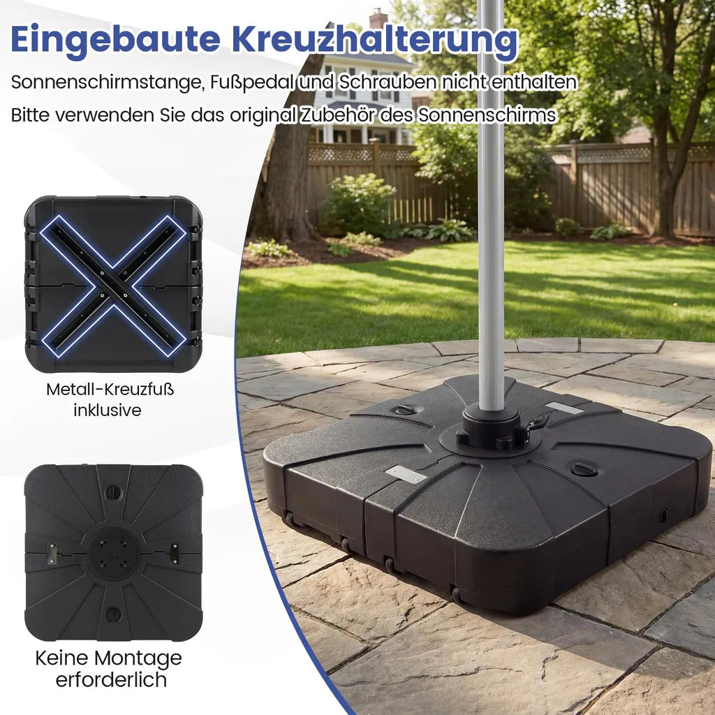 Coast Sonnenschirmfuß mit Rädern - füllbarer schwimmender Sonnenschirmfuß 84 x 84 x 20 cm - Schwarz