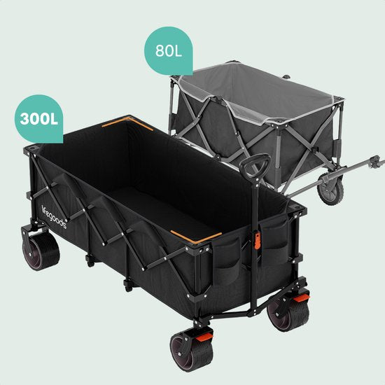 LifeGoods Wagon - XXL - Faltbar - 300L - 150KG Tragfähigkeit - Schwarz