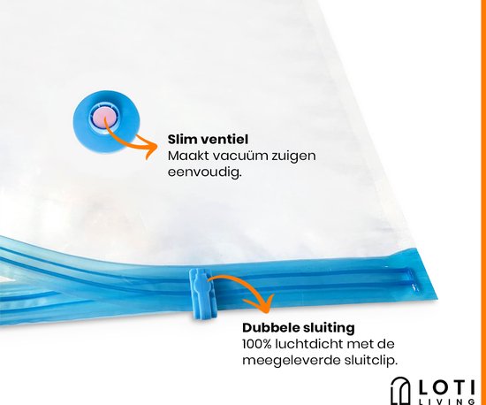 Loti Living Vakuumsack-Set - 14 Stück / 4 Größen - inkl. Handpumpe - Wiederverwendbare Aufbewahrungsbeutel für Kleidung, Steppdecken & Reisen - Spart bis zu 80% Platz