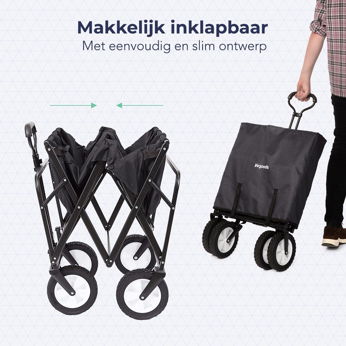 LifeGoods Bollerwagen - faltbar - drehbare Räder - 2 Ständer - 70kg Tragfähigkeit - Schwarz