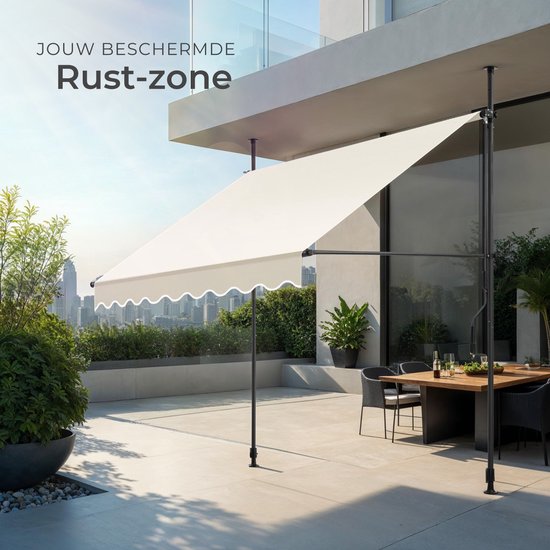 tectake® Klemmmarkise mit Handkurbel – Balkonmarkise ohne Bohren – Höhenverstellbar – UV-beständig – Wasserabweisend – Terrassenüberdachung – Sonnenschutz für Terrasse und Balkon – Breite 200 cm – Beige