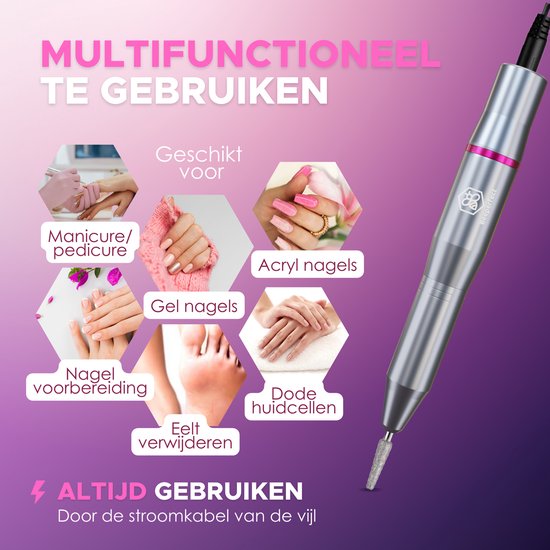 Beeperfect® Elektrische Nagelfeile - Nagelfräse - Maniküre- und Pediküreset - 11 Bits und 60 Schleifröllchen
