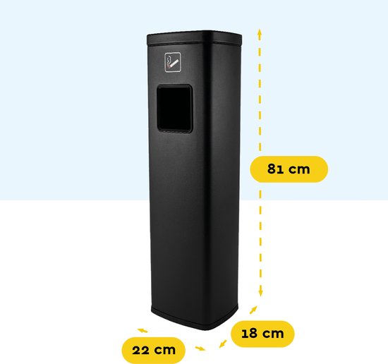 BRASQ - Outdoor Aschenbecher - 20 Liter Abfallbehälter - Raucherstange - Mülleimer mit Aschenbecher